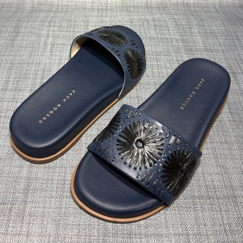 Jack Rogers Somerset Embroidered Slide Sandal Midnite / Black - Picture 2 of 7